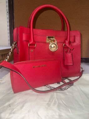 Michael Kors Red Saffiano Leather Hamilton Satchel
